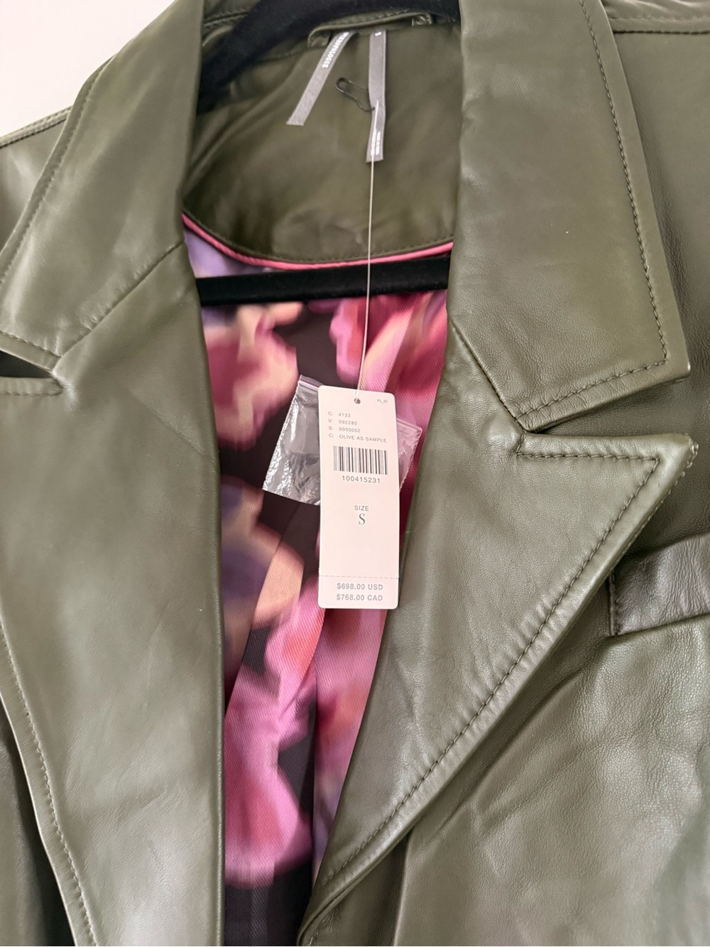 NWT $698 Anthroplogie Leather Green Trenchcoat - Picture 9 of 13